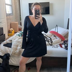 Top shop black ribbed long bell sleeve dress